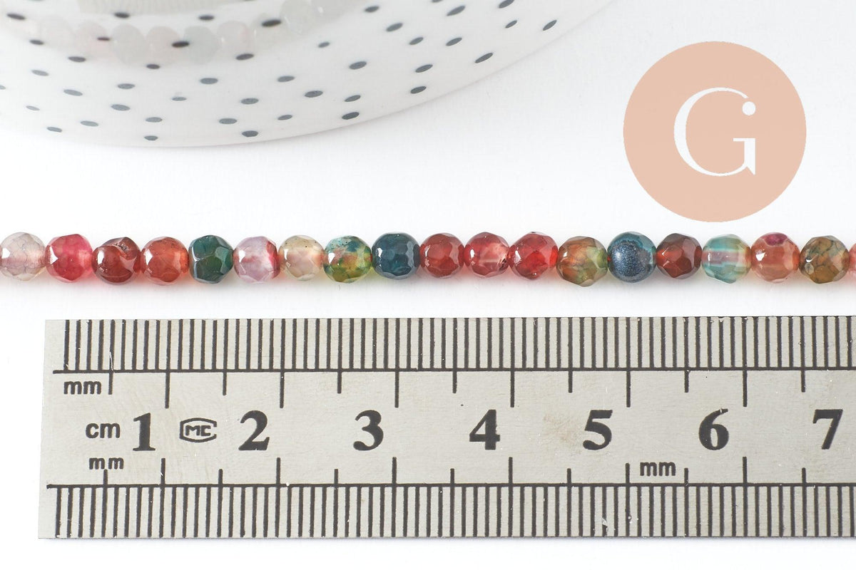 Perle rondelle agate multicolore,perle agate naturelle ,pierre naturelle,perle facette,4mm,fil de 37cm, x1 (G6849)