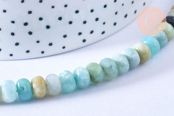 Perle rondelle amazonite facetté naturelle,Pendentif bijoux, pierre naturelle,10mm, fil de 39cm x1 (G6720)