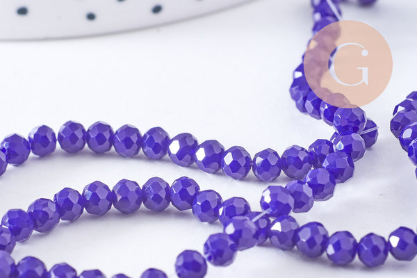 Perle rondelle bleu cristal verre facette 4x3mm, x1 fil de 46 cm (G2744)