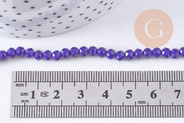 Perle rondelle bleu cristal verre facette 4x3mm, x1 fil de 46 cm (G2744)