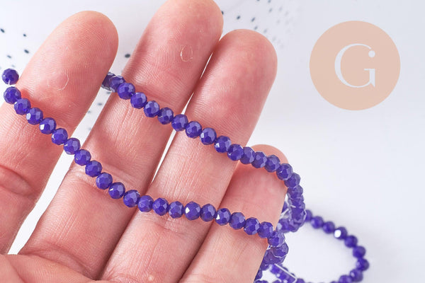 Perle rondelle bleu cristal verre facette 4x3mm, x1 fil de 46 cm (G2744)