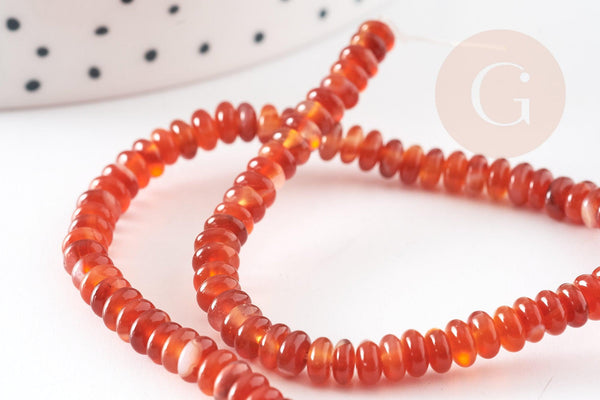Perle rondelle cornaline orange naturelle lisse, pierre naturelle, 4-4.5mm, fil de 38cm, x1 (G4547)