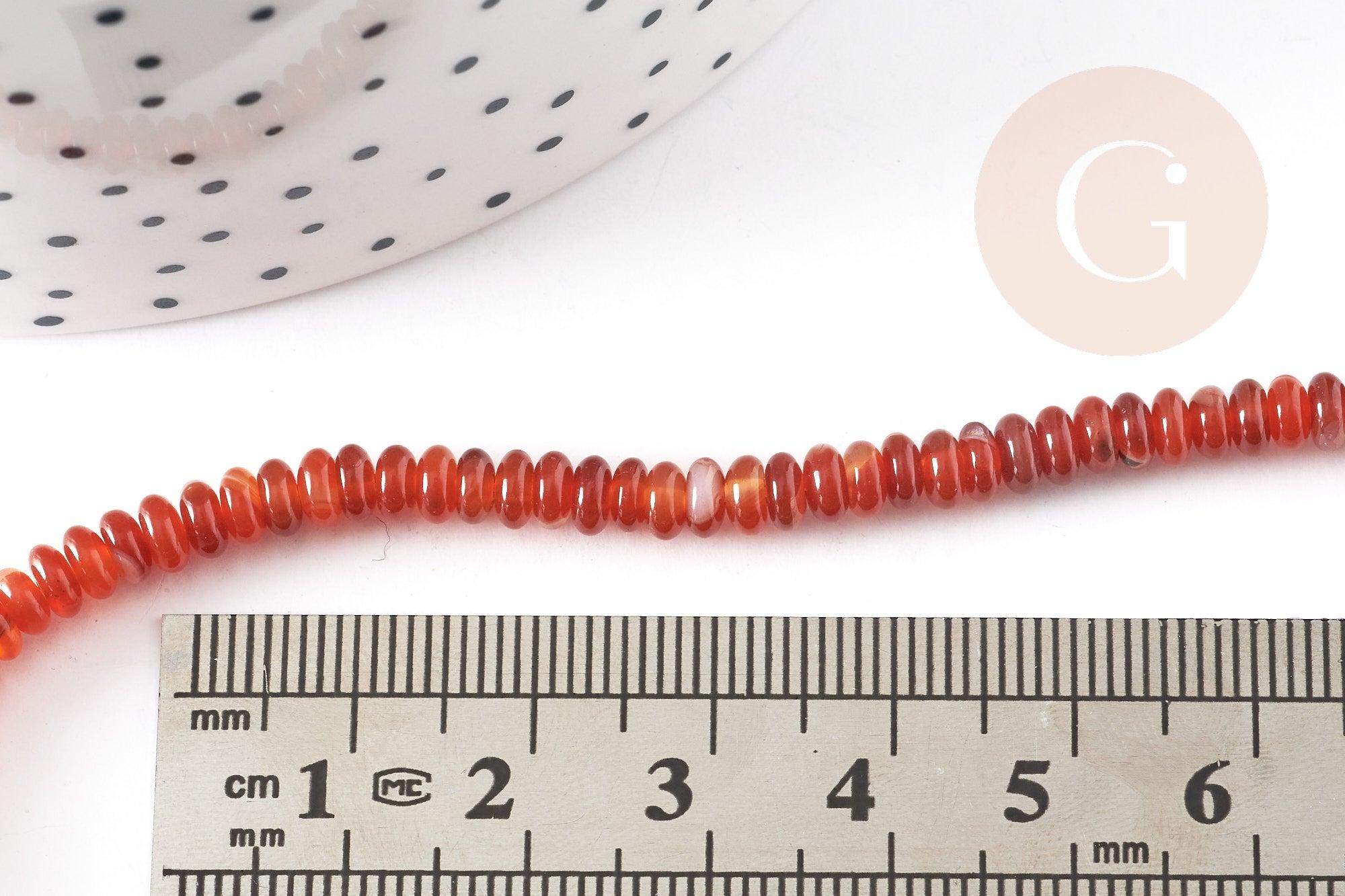 Perle rondelle cornaline orange naturelle lisse, pierre naturelle, 4-4.5mm, fil de 38cm, x1 (G4547)