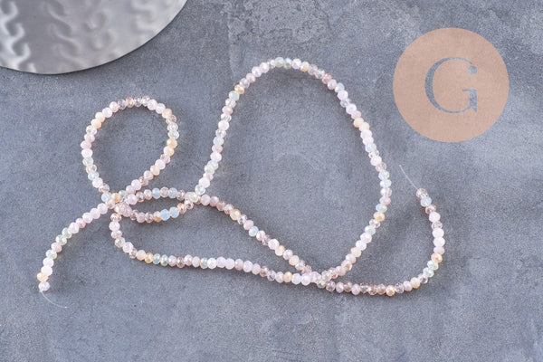 Perle rondelle cristal beige rose 2mm, x1 fil de 32cm (G10111)