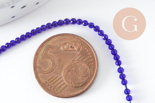 Perle rondelle cristal facetté bleu roi 2mm, perle toupies création bijoux fantaisie DIY, fil de 37cm x1 (G7241)