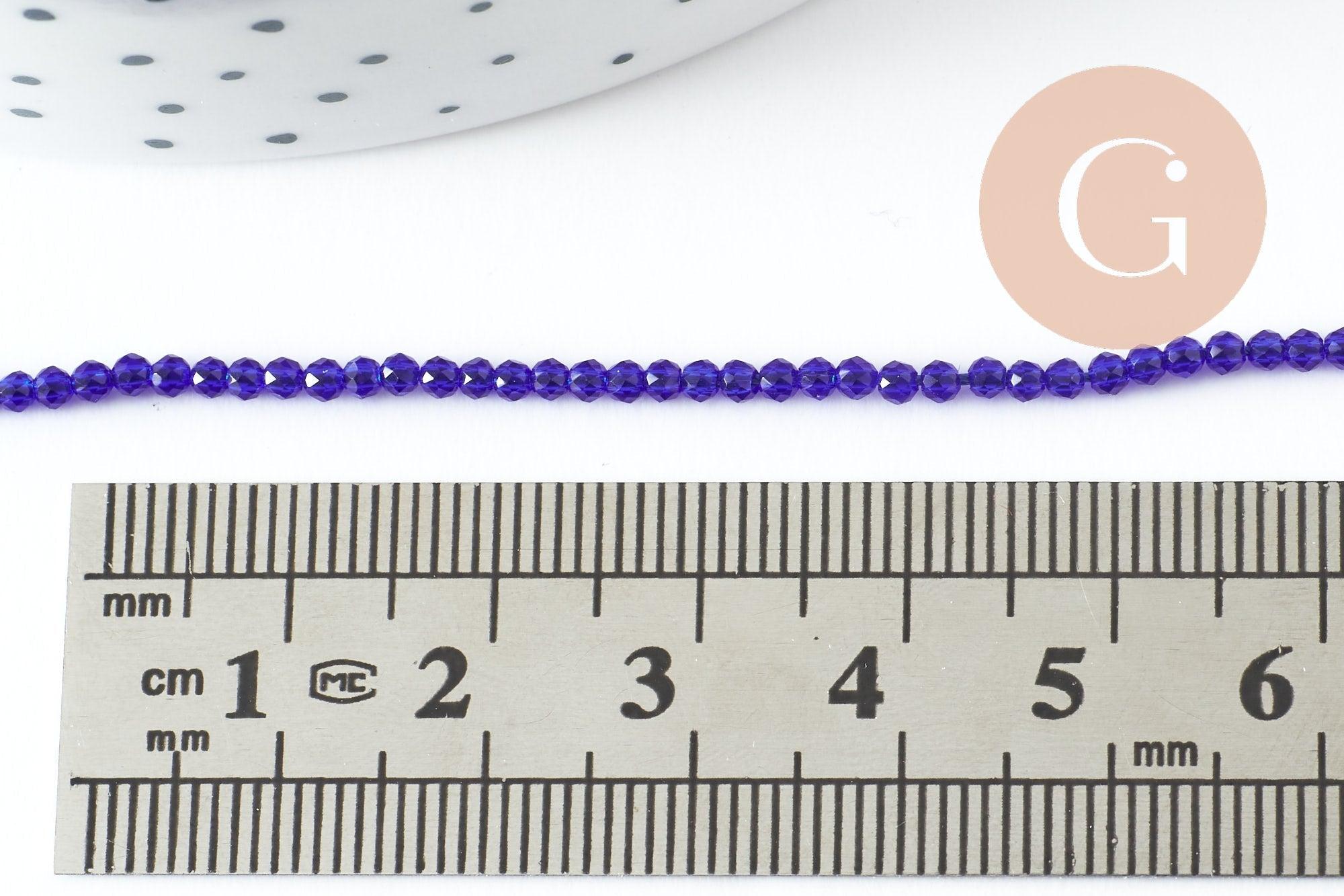Perle rondelle cristal facetté bleu roi 2mm, perle toupies création bijoux fantaisie DIY, fil de 37cm x1 (G7241)