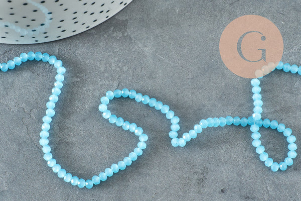 Perle rondelle cristal imitation jade bleu ciel 3mm ,création bijoux DIY, fil de 36 cm, x1 (G6931)