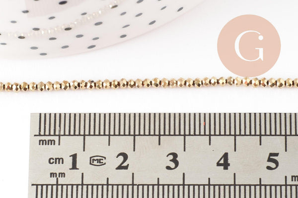Perle rondelle cristal or 2x1.5mm x1 fil de 35cm (G6138)
