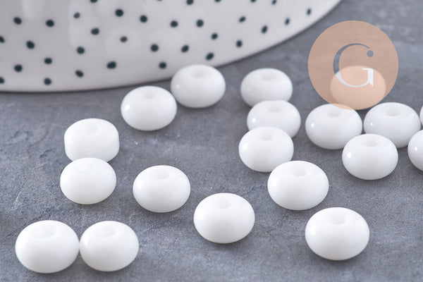 Perle rondelle donut verre opaque blanc, perles rondelles verre pour vos créations de bijoux et bracelet,3-5x9mm, x 20 (G4847)