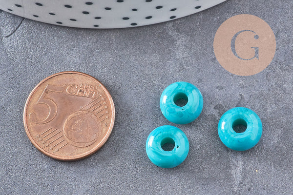 Perle rondelle donut verre opaque turquoise,des perles reondelles verre pour vos créations de bijoux et bracelet,3-5x9mm, x 20 (G4393)