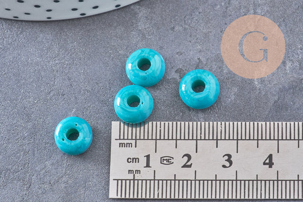 Perle rondelle donut verre opaque turquoise,des perles reondelles verre pour vos créations de bijoux et bracelet,3-5x9mm, x 20 (G4393)