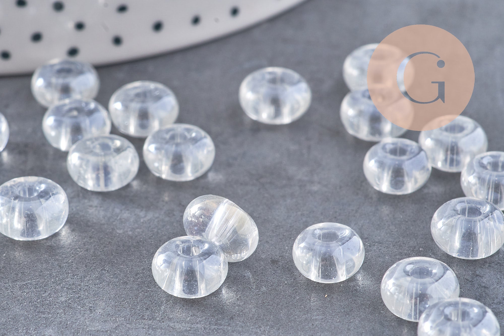 Perle rondelle donut verre transparent 3-5x9mm, x 20 (G4389)