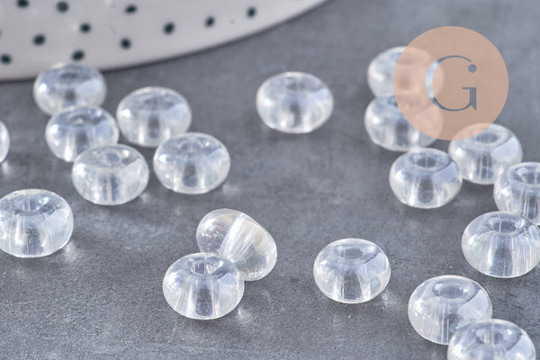 Perle rondelle donut verre transparent, perles rondelles verre pour vos créations de bijoux et bracelet,3-5x9mm, x 20 (G4389)