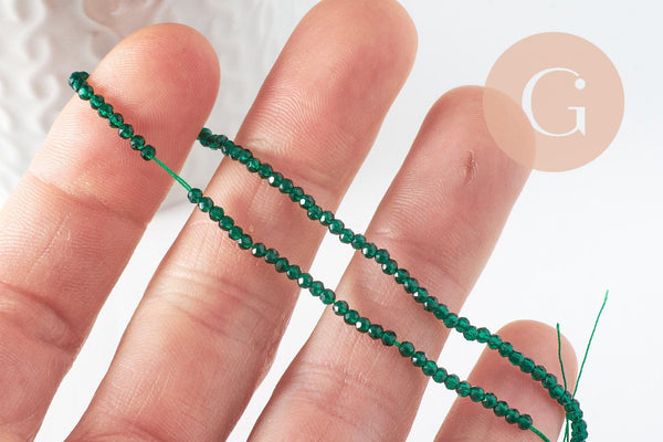 Perle rondelle en verre transparente facettée vert foncé 2mm perles facettées,bijoux fantaisie, fil de 29cm, x1 (G6947)