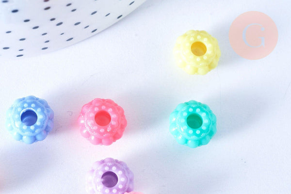 Perle rondelle fleur plastique opaque multicolore 12mm , perle plastique coloré, couleurs mélangées,x 50 perles G6398