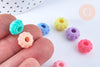 Perle rondelle fleur plastique opaque multicolore 12mm , perle plastique coloré, couleurs mélangées,x 50 perles G6398
