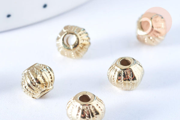 Perle rondelle gravée en plastique doré 8mm, x50 perles (G6432)