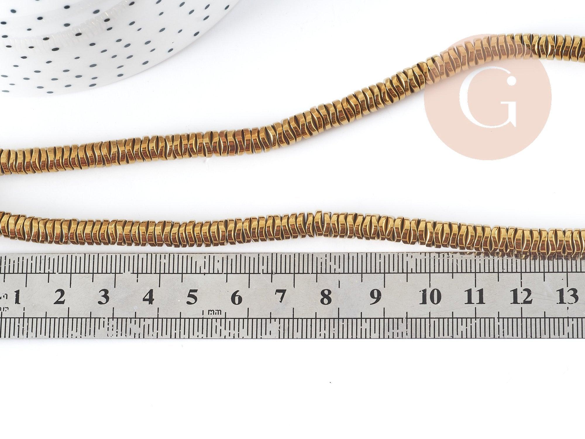Perle rondelle heishi Ondulée hématite de synthÚse dorée 6mm, x1 fil de 40cm (G8977)