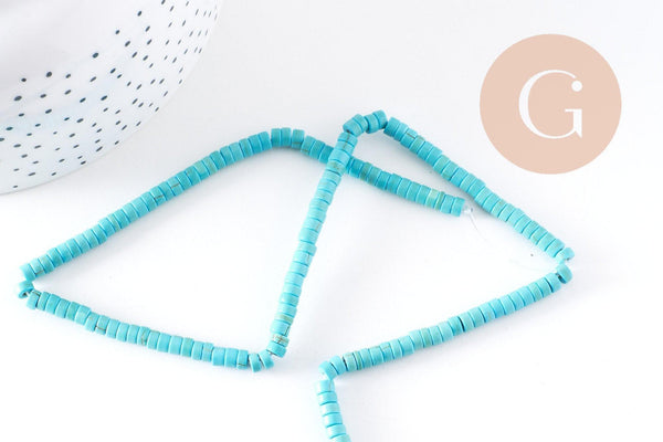 Perle rondelle heishi howlite turquoise synthétique 4mm, x1 fil de 40 cm (G1154)