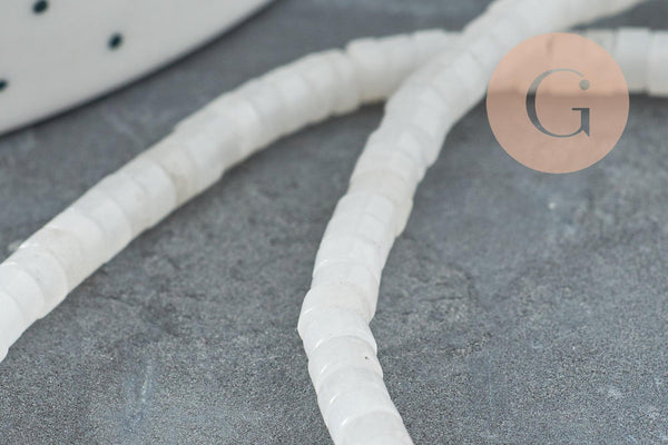 Perle rondelle heishi jade naturel blanc 4.5x2.5mm, x1 fil de 39cm (G5826)