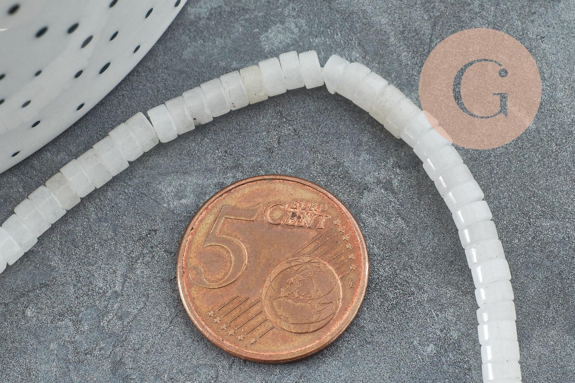 Perle rondelle heishi jade naturel blanc 4.5x2.5mm, x1 fil de 39cm (G5826)