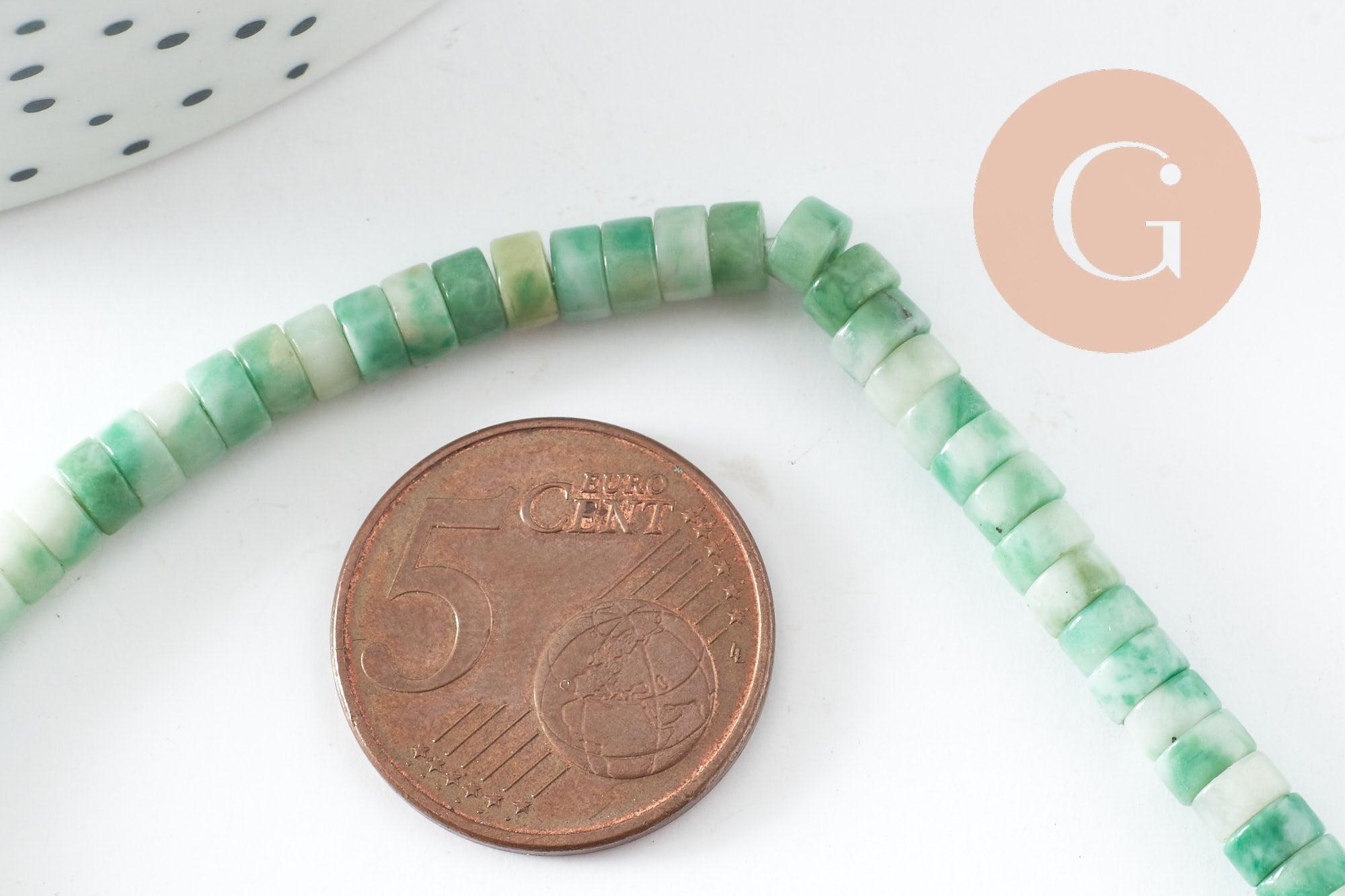 Perle rondelle heishi jade naturel vert 4.5mm, x1 fil de 40cm (G2701)