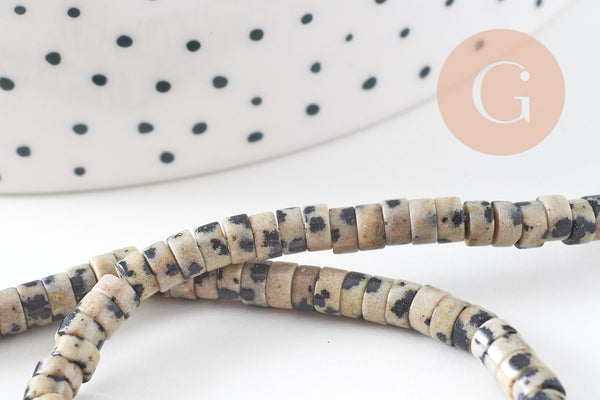 Perle rondelle heishi jaspe Dalmatien jaspe naturel 4.5mm,x1 fil de 38cm (G2773)