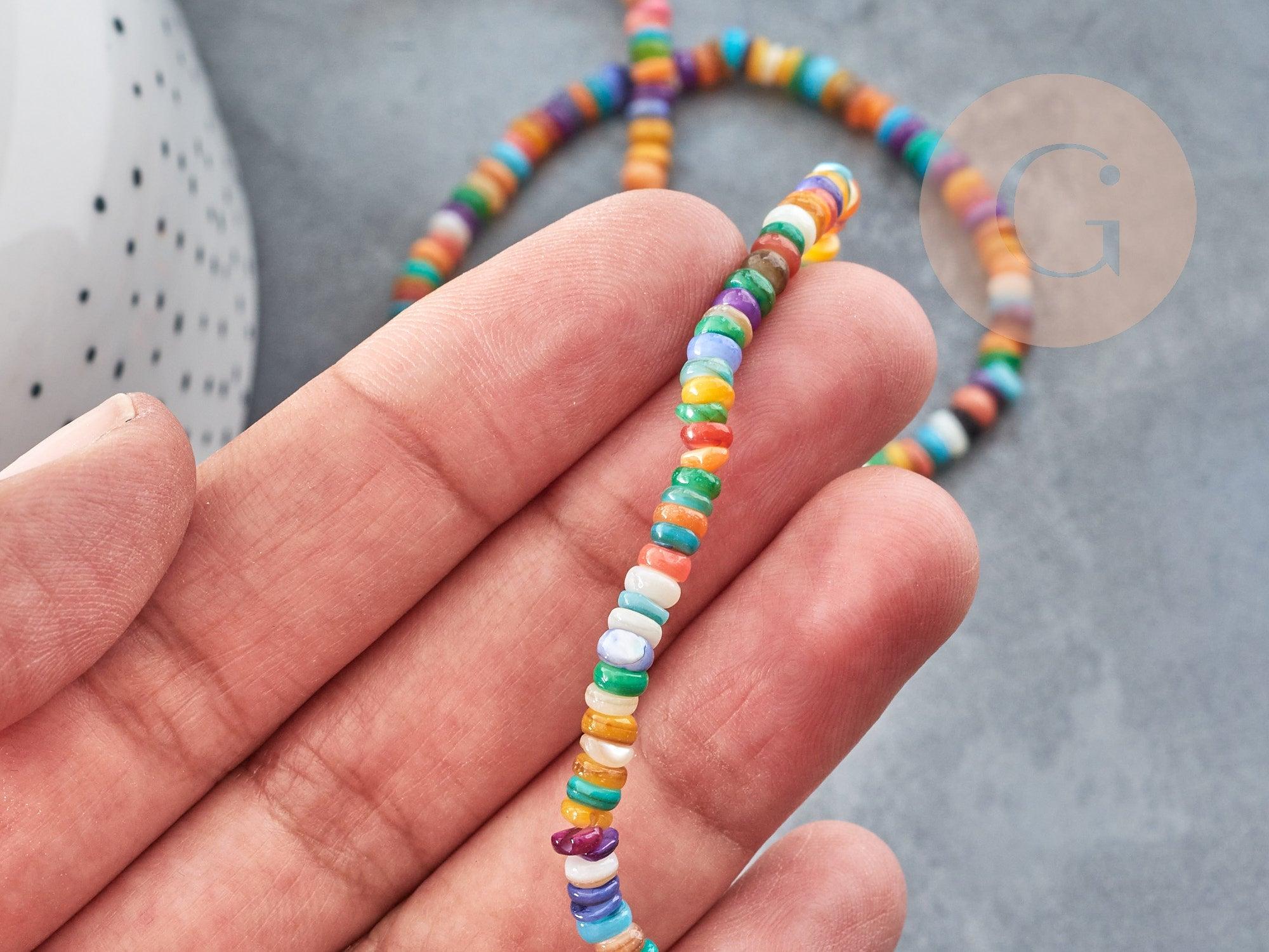 Perle rondelle heishi nacre multicolore 4mm, x1 fil 38cm (G9039)