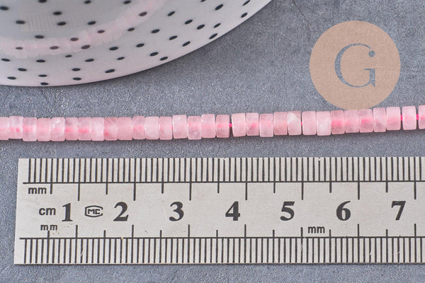 Perle rondelle heishi quartz rose, quartz rose naturelle, perle pierre, 4.5mm,fil de 160 perles, x1 (G2702)