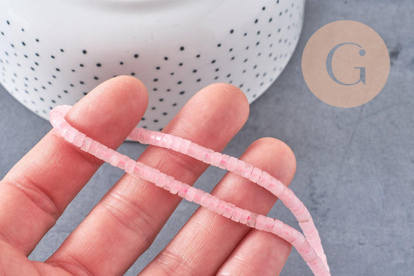 Perle rondelle heishi quartz rose, quartz rose naturelle, perle pierre, 4.5mm,fil de 160 perles, x1 (G2702)