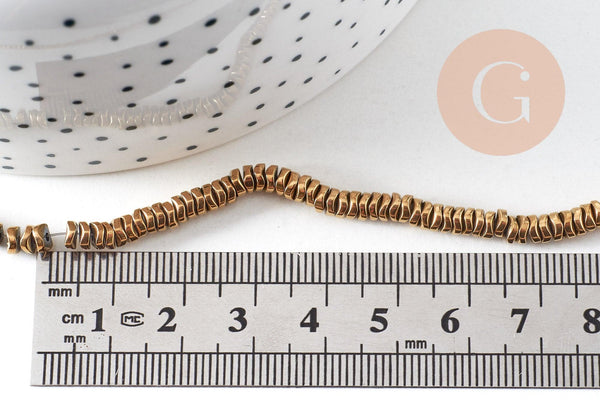 Perle rondelle hématite dorée 18K forme vague 4mm, fil de 40.5cm x1 (G5657)