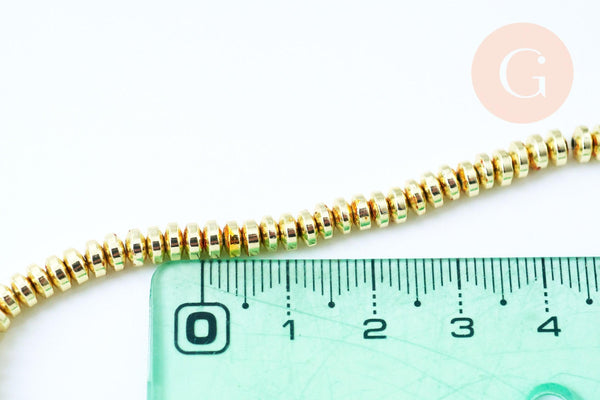 Perle rondelle hématite dorée 18K, perle hématite non magnétique pour pierre,4x2mm, fil de 160 perles x1 (G5528)