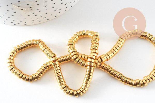 Perle rondelle hématite dorée, perle hématite, pierre, perle pierre heishi,6mm,fil de 175 perles, x1 (G7059)