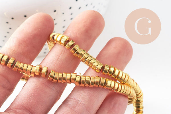 Perle rondelle hématite dorée, perle hématite, pierre, perle pierre heishi,6mm,fil de 175 perles, x1 (G7059)