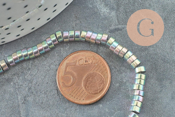 Perle rondelle hématite multicolores pastels 4mm, perle hématite,création bijoux,fil de 190, X1 perles (G3625)
