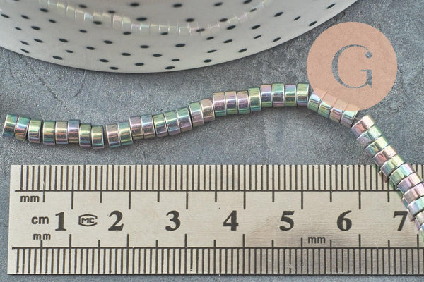 Perle rondelle hématite multicolores pastels 4mm, perle hématite,création bijoux,fil de 190, X1 perles (G3625)