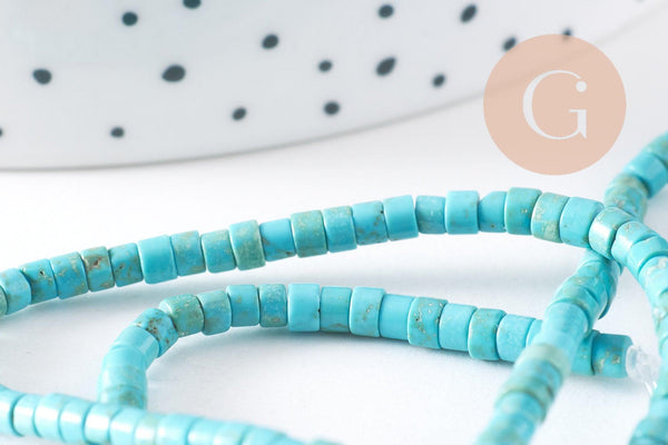 Perle rondelle howlite turquoise 4mm, howlite naturelle,perle turquoise,perle pierre,création bijoux,fil de 92 perles x1 (G1554)
