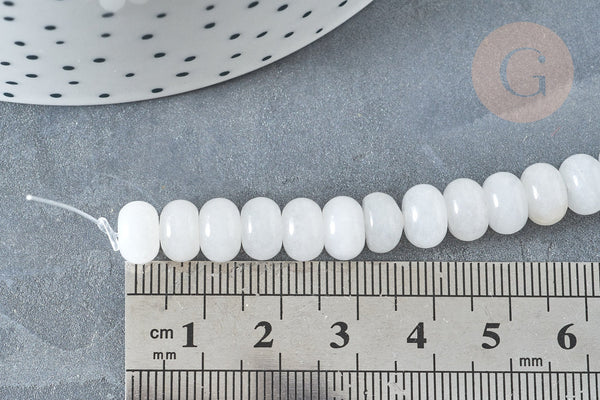Perle rondelle jade blanc naturel 8x5~5.5mm,fil de 40cm, x1 (G7330)