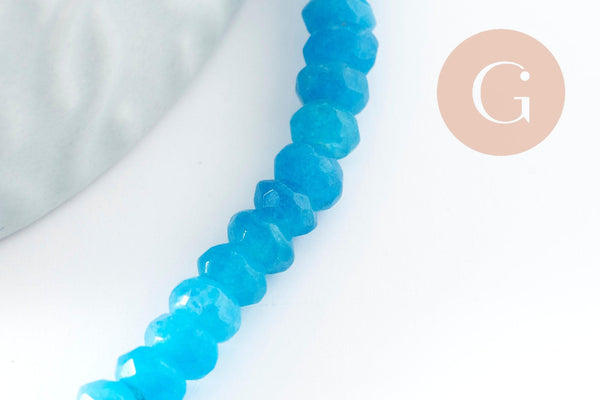 Perle rondelle jade bleu ciel,pierre jade naturel,perle facette,jade,4x3mm,fil de 37cm (G4635)