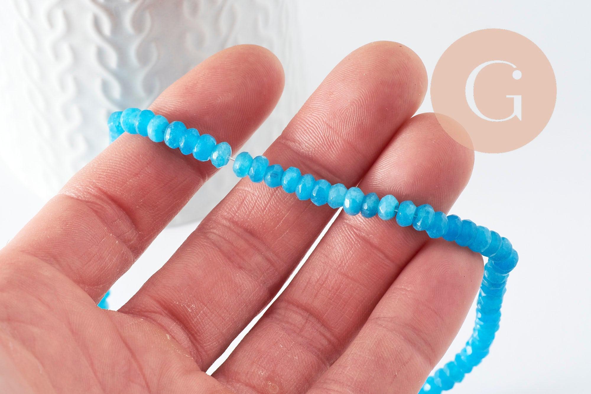 Perle rondelle jade bleu ciel,pierre jade naturel,perle facette,jade,4x3mm,fil de 37cm (G4635)