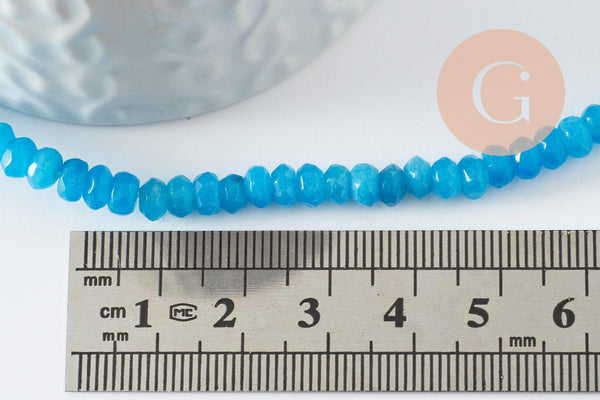 Perle rondelle jade bleu ciel,pierre jade naturel,perle facette,jade,4x3mm,fil de 37cm (G4635)