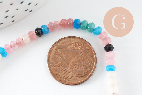 Perle rondelle jade multicolore pastels,perle jade,pierre naturelle,perle facette,jade,5x3mm,fil 135 perles, x1 (G5178)