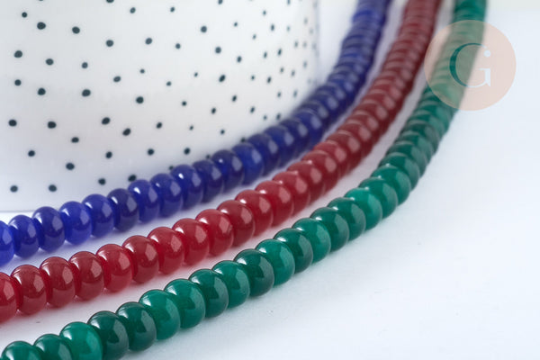 Perle rondelle jade naturel coloré 8x5mm, perle pierre naturelle pour création bijoux , fil de 38cm , x1 G9253