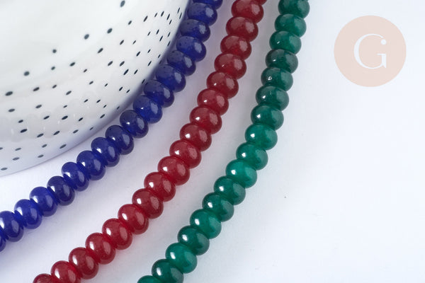 Perle rondelle jade naturel coloré 8x5mm, perle pierre naturelle pour création bijoux , fil de 38cm , x1 G9253