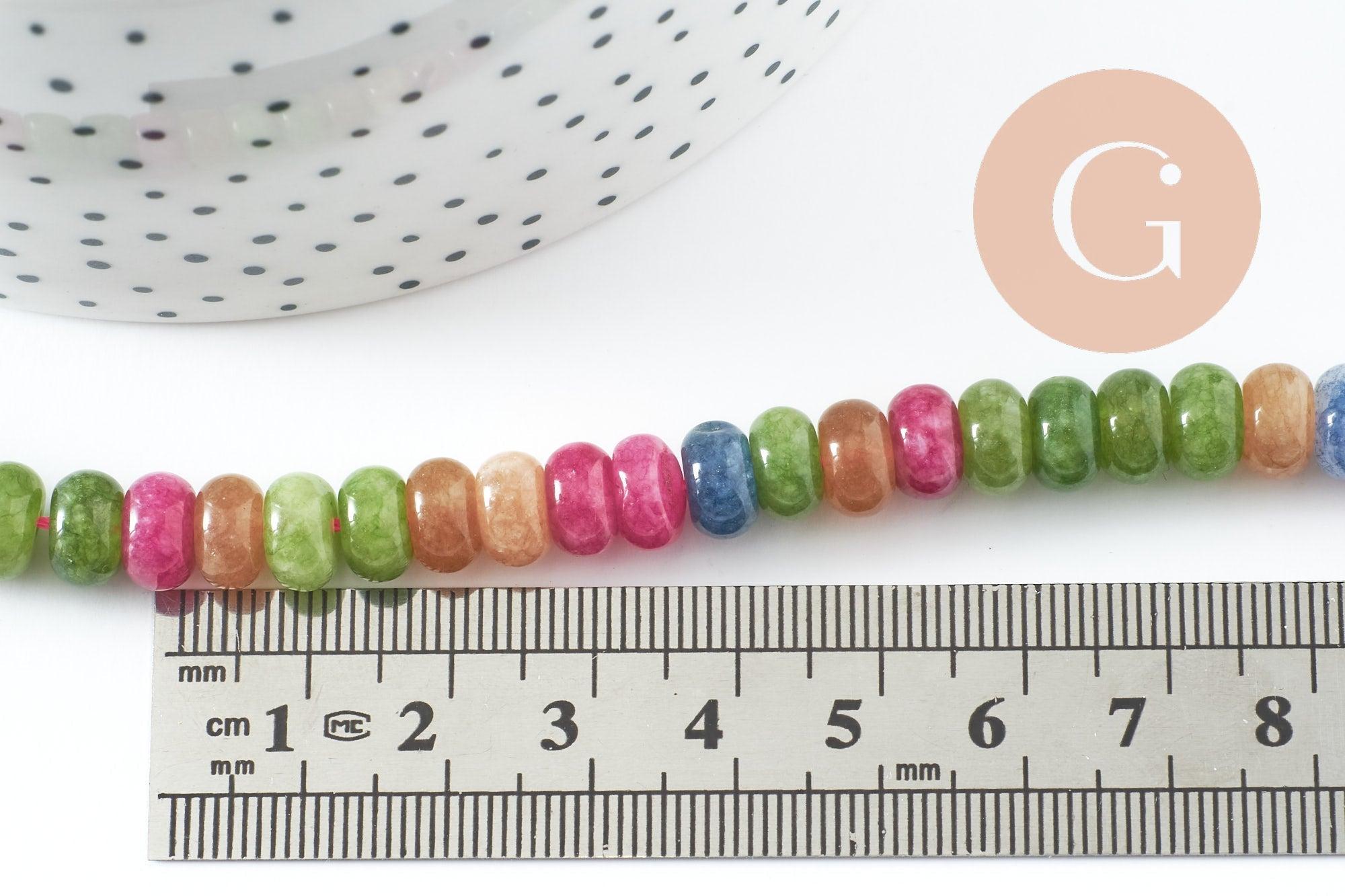 Perle rondelle jade naturel multicolore 8x3.5mm,fil de 37cm x1 (G9852)