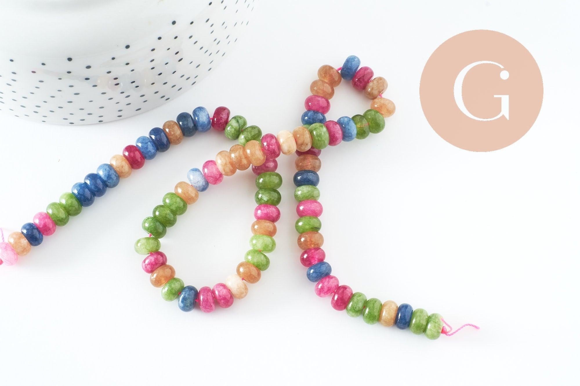 Perle rondelle jade naturel multicolore 8x3.5mm,fil de 37cm x1 (G9852)