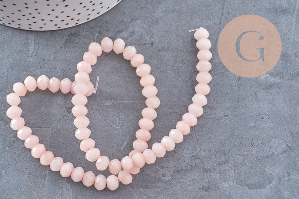 Perle rondelle jade naturel rose clair facetté 8x6mm, x1 fil de 60 perles (G4712)