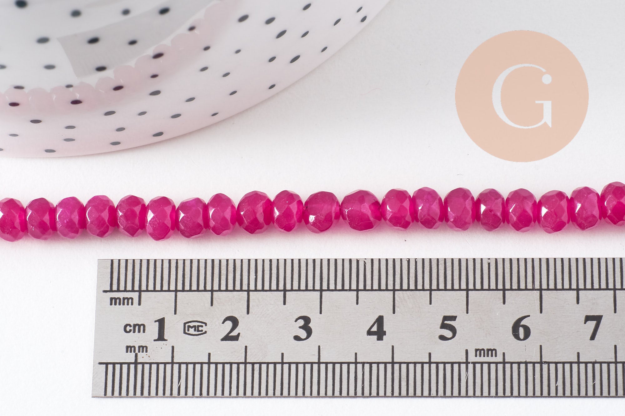 Perle rondelle jade naturel rose fuchsia facettes 6x4mm, x1 fil de 32cm (G4706)