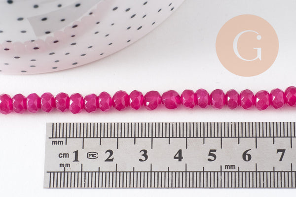 Perle rondelle jade naturel rose fuchsia facettes 6x4mm, x1 fil de 32cm (G4706)