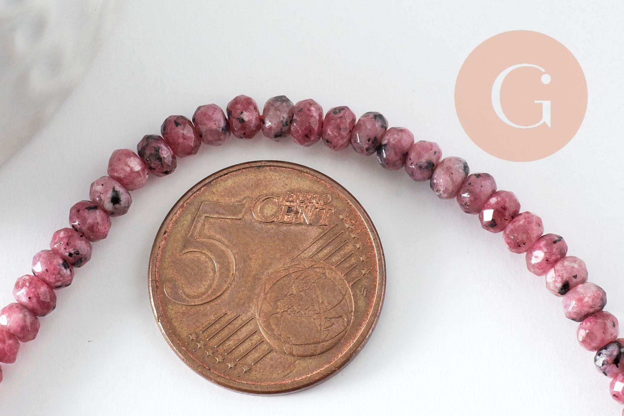 Perle rondelle jade naturel rose marbré 5x3mm, x1 fil de 36cm (G4660)